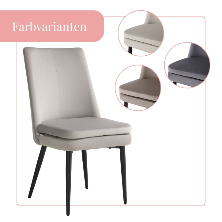 BHS LIVING Esszimmerstuhl, Küchenstuhl, Stuhl für den Wartebereich LIVIA Polstersessel mit hohem Rücken Samtstoff: hellgrau 60x47x89 cm